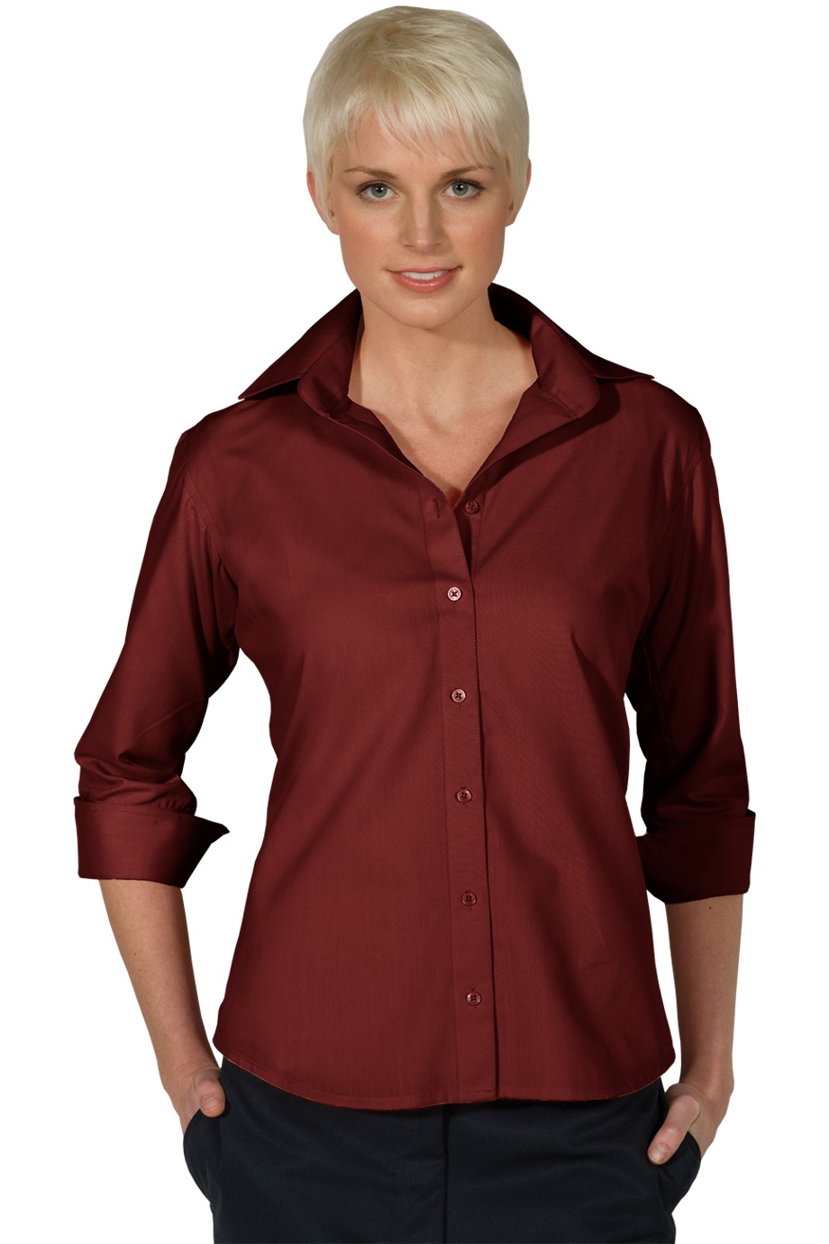 Edward's Women's 3/4 Sleeve Open Neck Poplin Blouse